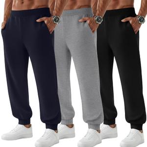 August Alley 3 Pack Men's Sweatpants Tapered Joggers with Pockets Baggy Pants Active Athletic Workout Casual Clothing Large