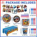 194pcs Birthday Party Decorations Supplies Race Car Plates Napkins Banner Tablecloth Disposable Paper Cups Straws Tableware Set for Kids Boys Birthday Decor 24 Guests