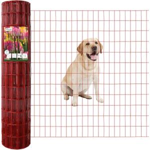 Red PVC Coated Welded Wire Fence 48" x 50' Roll, 2"x4" Mesh, 14 Gauge
