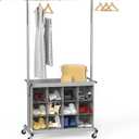 Simple Houseware Garment Rack with Extensible Haning Rod and 16 Shoes Organizer, Grey