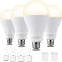 DEBAOBULB 4 Pack Rechargeable Emergency Light Bulbs, Battery Powered LED Light Bulb 3000K Warm E26 120 Volt 9W 60W Equivalent with 1200mAh for Home Power Outage Camping Hurricane