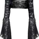 L'VOW Women's Lace Bolero Shrug Goth Crop Top Victorian Lace Sleeves for Witch Vampire Cosplay, S 