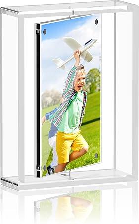 4x6 Acrylic Picture Frame, Rotating Clear Magnetic Picture Frames for Home Office Decor Table Top Display Wedding Birthday Gifts, Double-Sided Photo Frame,1 PCS