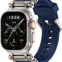 TAURI Silicone for Apple Watch Bands Ultra 3/2/1 49mm [Liquid Silicone Strap + Stainless Steel Metal Connector] Sport Band for Series 11/10/9/8/7/6/5/4/ SE3/2 46/45/44mm Men, Navy Blue