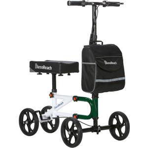 Knee Scooter Steerable Knee Walker for Foot Injuries Compact Crutch Alternative with Dual Braking System (Green)