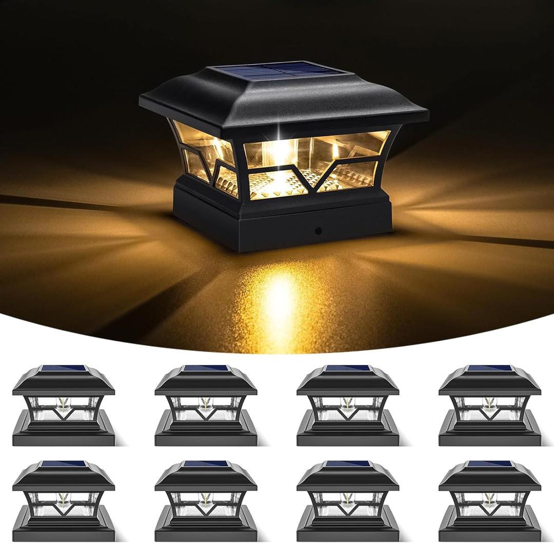 VOLISUN Solar Post Cap Lights Outdoor 8Pack, with Edison LED Bulbs, Fence Post Lights Solar Powered for Garden Fence Deck Mailbox Yard Porch, 2 Brightness Setting, Fits 4x4 5x5 6x6(Slate Black) (8 Pack, E-Black)