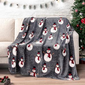 PAVILIA Christmas Snowman Throw Blanket | Grey Christmas Fleece Blanket | Soft, Plush, Warm Winter Cabin Throw, 50x60 (Grey Snowman)