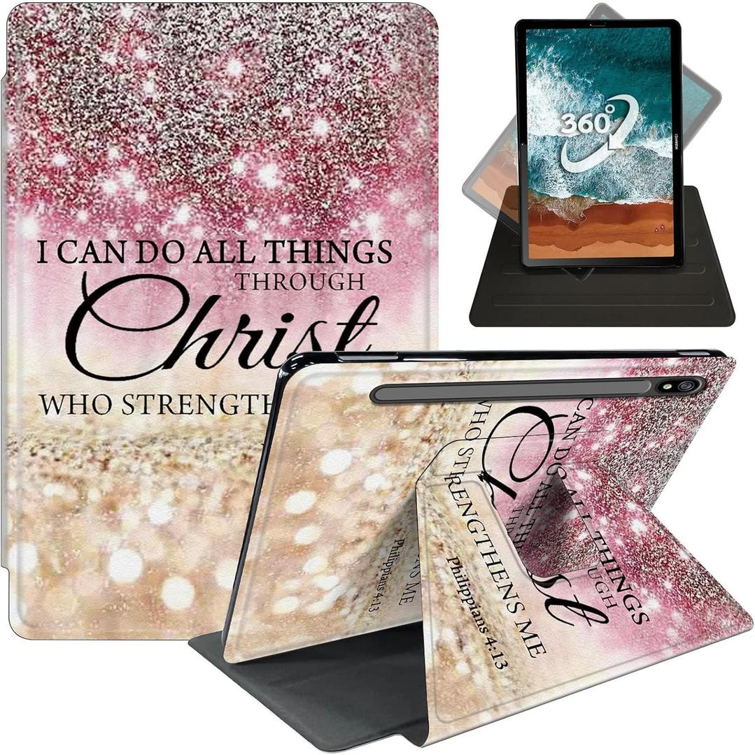 FUYOCWE Case for Samsung Galaxy Tab S8 Plus/S7 FE 5G Tablet Case,360 Degree Rotating Swivel Stand Flip Smart Cover Case for Galaxy Tab S7 FE/S8 Plus/S7 Plus 12.4''-I can do All Things Through Christ