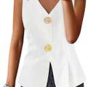 Cicy Bell Womens Summer V Neck Vest Tops Button up Sleeveless Casual Waistcoat Business Fitted Blazer vest (Medium, White)