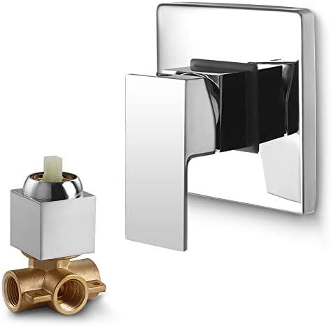 SKOWLL Square Single-Function Shower Handle Valve, Wall Mount Brass Rough-in Valve Bathroom Trim Kit Tub Shower Mixer Control Kit, Polished Chrome