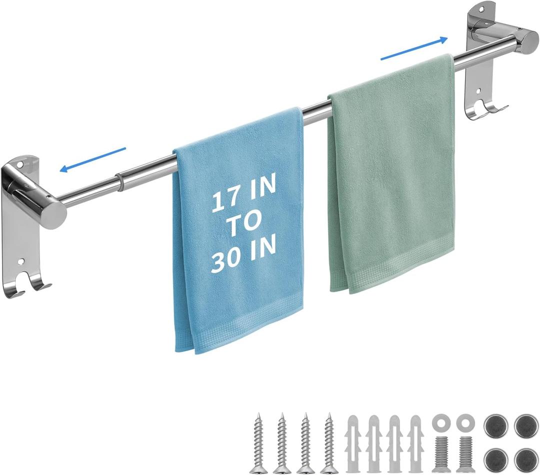 zmnklry Adjustable Towel Rack, 17 to 30In Adjustable Bathroom Towel Rack, Stainless Steel Towel Bars, Towel Racks for Bathroom, Towel Rack Adjustable Bar, Towel Bar for Bathroom, Stainless Towel Bar