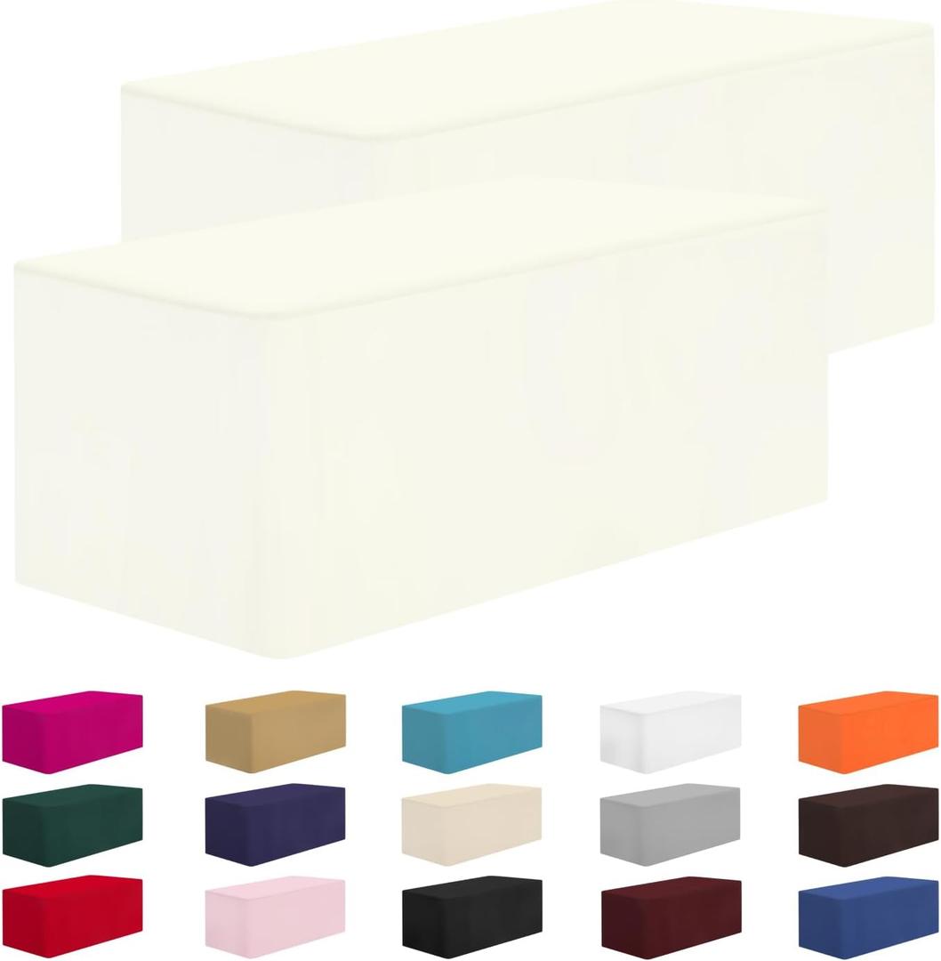 CXPSINC 2 Pack Fitted Table Clothes-96 x 30 Inch Rectangle Tablecloths for 8 Foot Tables, Washable Polyester 8FT Table Cover for Parties, Holiday Dinner, Wedding, Trade Show (8FT | 2 Pack, Beige)