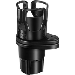 Car Cup Holder Expander, 2-in-1 Adjustable Cup Holder Adapter for Car, Fits Large Drinks, French Fries Box, Popcorn Bucket, 360° Rotatable Base, Black