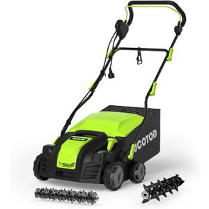 2-in-1 16-Inch Dethatcher & Scarifier Electric Corded, 15 Amp Copper Motor, Electric Lawn Dethatcher with 5-Position Depth Adjustment, 14.5 gal Thatch Bag,Walk Behind for Yard Lawn Garden Care