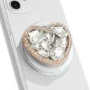 OnTheGrip Compatible with Magsafe Cute Cubic Diamond Heart Shape Design Collapsible Mobile Phone Grip Stand Holder for Smartphone Tablet Cell Phone Accessory (Gold Small)