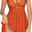 Avidlove Lingerie for Women Lace Babydoll Sleepwear Boudoir Outfits Plus Size Langeray (Large, Orange)