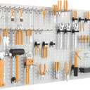 WALMANN Metal Pegboard Tool Organizer Boards with Pegboard Hooks, 24x48in Tools Organizer Pegboard for Garage, Workbench, Peg Board, Tool Storage Board with Hooks(Grey)