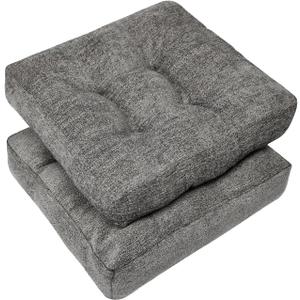 Wellsin Chair Cushions for Dining Chairs, Kitchen Chair Cushions Set of 2, Tufted Chair Pads with Non-Slip Bottom, 16" x 16", Dark Gray