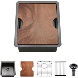 Black Undermount Bar Sink, 12 x 15 Inch Black Stainless Steel Undermount Small Basin Wet Bar Single Bowl RV Kitchen Sink with Cutting Board