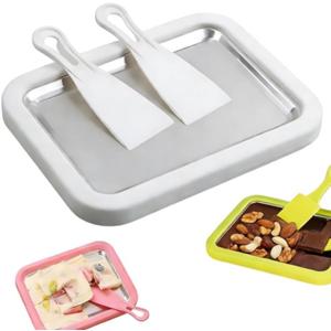 Rolled Ice Cream Maker, Rolled Ice Cream Tray, Ice Cream Maker Kit, At-Home Rolled Ice Cream Machine with 2 Spatula for Home or Camping Use