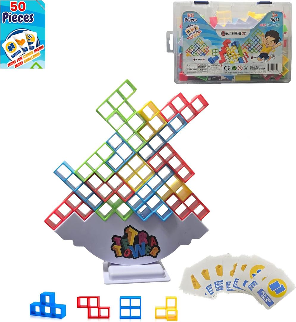 Multipurpose Go 50 Pcs Board Games for Kids & Adults Tetra Tower Balance Stacking Toys Perfect for Family Games, Parties, Travel