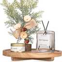 Round Decorative Tray Wood Bathroom Counter Organizer Farmhouse Kitchen Decor Wooden Riser for Soap Dish, Perfume, Candle, Sponge, 10" - Brown