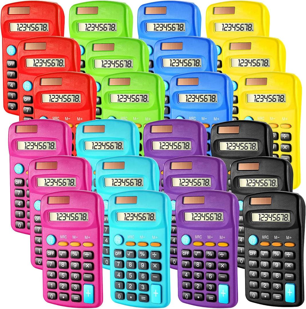 24 Pcs Pocket Size Basic Calculators Dual Powered Handheld 8 Digit Display Desktop Calculators for Desktop Home Office(Multi Color)