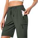 Hugut Women's Lightweight Hiking Cargo Shorts Quick Dry Athletic Shorts Camping Travel Golf Zipper Pockets Water Resistant, Army Green, Medium