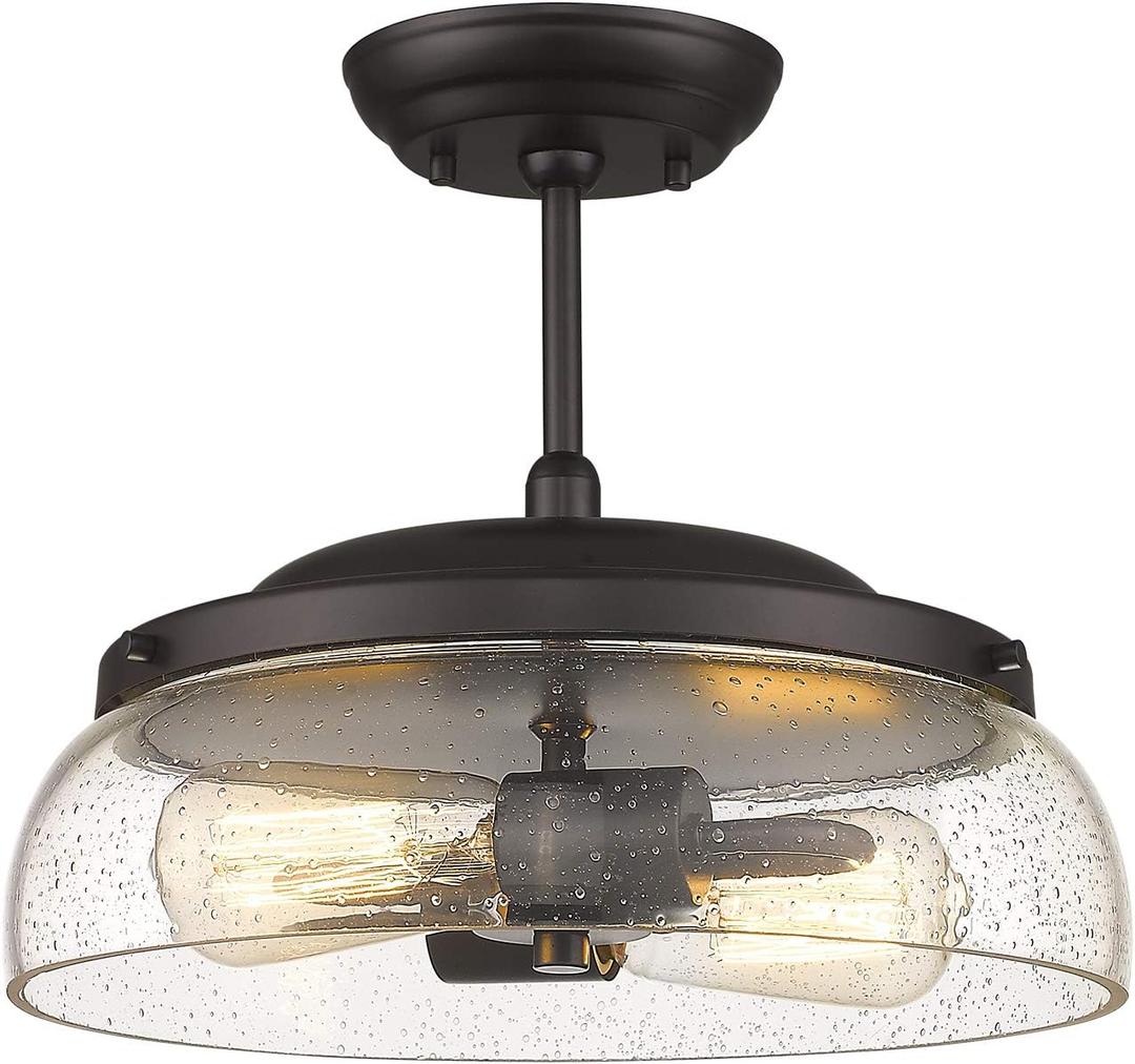 EAPUDUN Semi Flush Mount Ceiling Light, 2-Light Modern Light Fixture with Seeded Glass Shade, Oil Rubbed Bronze Finish for Hallway Corridor Kitchen Bathroom Bedroom Passway, SMA1124-ORB