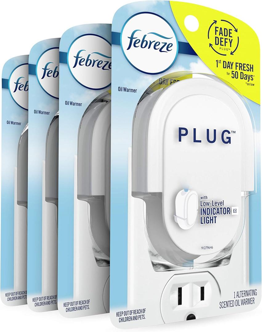 Febreze Plug In Air Freshener Fade Defy Plugs, Scented Oil Warmer- Pack of 4