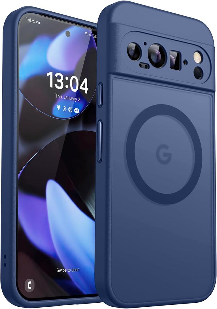 CANSHN Magnetic for Google Pixel 9 Pro XL Case(6.8 Inch), Upgraded [Full Camera Protection] [Compatible with Magsafe] [Translucent Matte] Shockproof Protective Phone Cover, Deep Blue