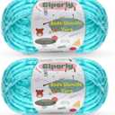 2 Skeins Fluffy Chenille Yarn for Crocheting - Chunky Velvet Yarn for Scarves Shawls, Baby Blankets, Hats Plush Toys, Plush Yarns Each Skein 49.2yd, 3.5oz (Lake Blue)