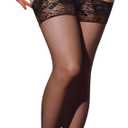 Floral Lace Top Stockings,Mock Garter Tights For Women,Sexy Thigh Highs Boudoir Date Night (Black)