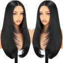 NOSTALGIA Black Wear and Go Glueless Wigs Straight Lace Front Wig Pre Cut Glueless Synthetic Layered Wig 24 Inch Middle Part Closure Wig For Women