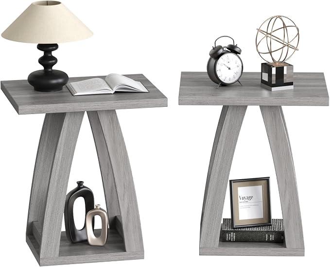 FROMJBEST End Tables Living Room, Side Table, Grey End Table Set of 2