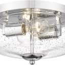 Darkaway Ceiling Light Fixtures Flush Mount Indoor Outdoor Ceiling Light with Seeded Glass Shade for Hallway Kitchen Bedroom Porch Living Room Dining Room Chrome Finish (11inch)