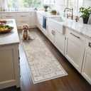 2x6 Hallway Washable Runner Rug : Vintage Soft Kitchen Laundry Runner with Non Slip Backing Farmhouse Entryway Living Room Floor Mat Stain Resistant Carpet for Bedroom Bathroom Distressed Beside Rug (Beige)