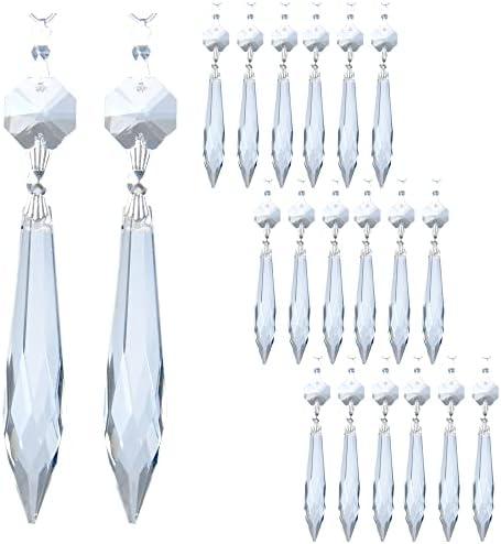 15Pcs Chandelier Icicle Crystal Prisms with Bead Crystals Lighting Lamp Replacement Parts (63mm, Clear)