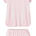 Hilinker Womens Sexy Pajama Set Ruched Lace Trim Cami and Shorts Summer Cute Pjs 2 Piece (Medium, White Pink Stripe)