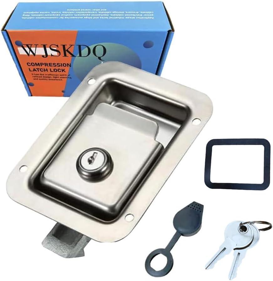 WJSKDQ Trailer Paddle Door Latch Handle Rv Truck Tool Box Lock Steel Key Stainless Steel Paddle Latch for Tool Box for RV Caravan Camp Motorhome Patrol Car 1Pc
