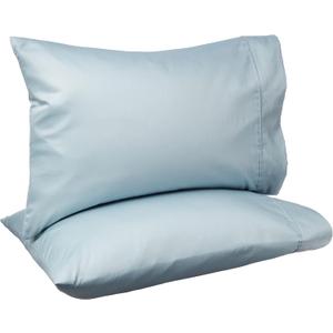 Amazon Basics 400 Thread Count 100% Cotton Pillowcases, Soft, Sateen Weave, Wrinkle Resistant, Standard Size, 20" x 30", Smoke Blue, Set of 2