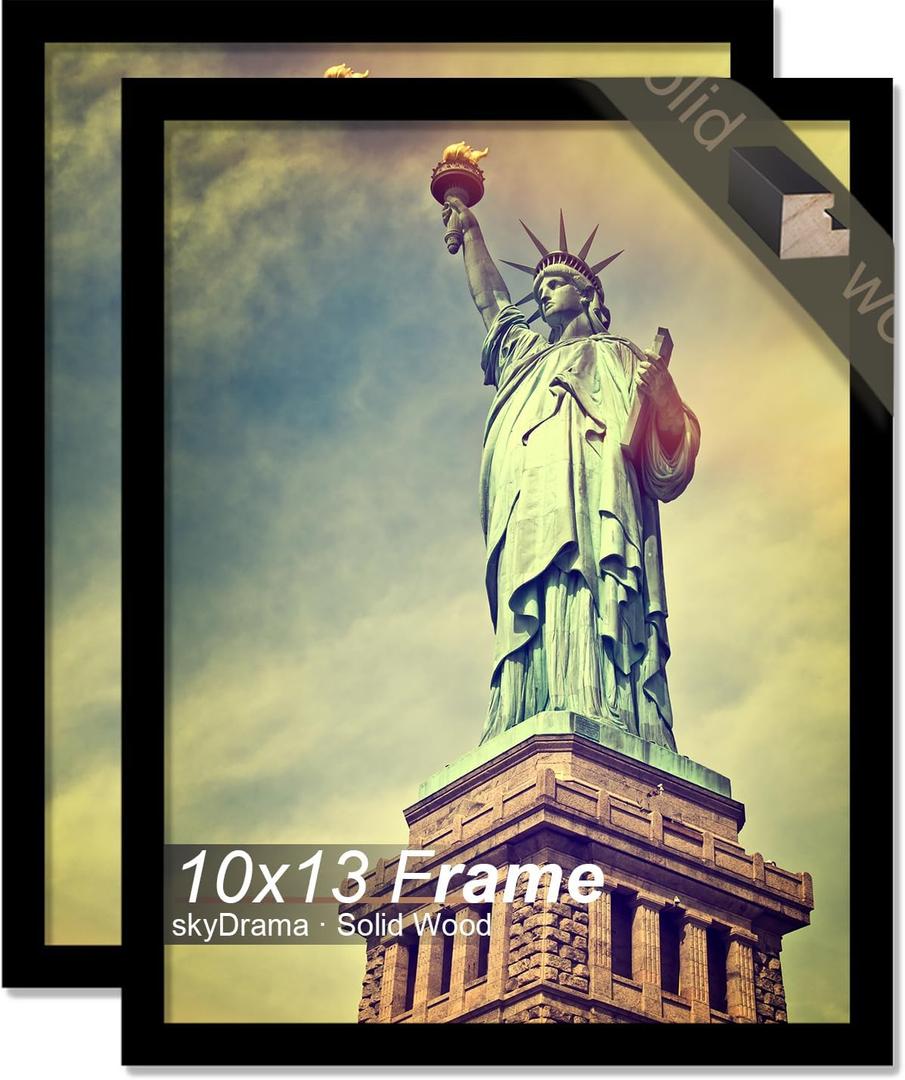 100% Solid Wood 10x13 Picture Frame Set of 2, Black Frame for 10 x 13 Inch Picture Poster Photo, Light Weight 10 by 13 HQ Matte Black Frame for Wall - 2 Pack/Black/10 x13