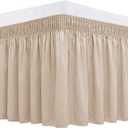 Biscaynebay Wrap Around Bed Skirts for Queen Beds 17" Long Drop, Sand Adjustable Elastic Dust Ruffles Easy Fit Wrinkle Resistant Silky Luxurious Fabric Machine Washable