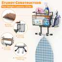 Ironing Board Hanger Wall Mount, 2-Layer T&Y Iron Board Holder with Ironing Caddy, Metal Ironing Board Holder Storage Organizer, Floating Wood Shelf for Laundry Room Decor Accessories Organization