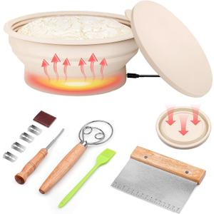 Sourdough Starter Kit, Sourdough Bread Baking Supplies, Sourdough Starter Warmer, Bread Making Kit includes a Heated Bread Proofing Basket, Dough Whisk, Dough Scraper, and Silicone Brush