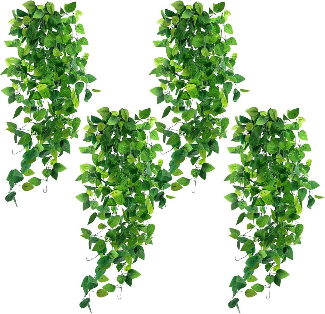 DomeStar 4PCS Fake Hanging Plants, Artificial Ivy Vines Faux Pothos Lifelike Hanging Greenery Wall Decor for Indoor Outdoor Home Office Decor (No Baskets)