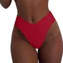 geluboao Women's Bikini Bottom Sexy V Cut High Cut Swimsuit High Waisted Bathing Suit Bottoms (Red, M)