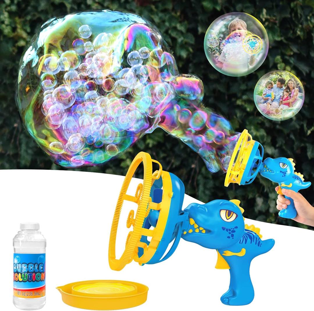 Bubble Gun Bubble Machine Dinosaur Bubble Blower Toy for Kids and Toddlers Bubble in Bubble Gun Party Favors Birthday Christmas Easter Gift for 3 4 5 6 7 8 9 Years Old Boys and Girls (Blue)