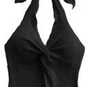 SHENHE Women's Twist Front Tie Halter Neck Split Hem Backless Summer Going Out Crop Top (Black), S