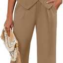 Ficerd Women's 2 Piece Outfits, Sleeveless Cotton Suit Vest and Wide Leg Pant Summer Business Casual Button V Neck Blazer Set(Khaki,Small)